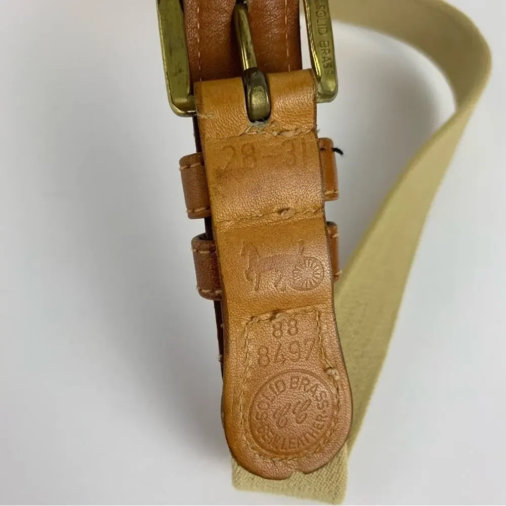 Vintage Solid Brass Leather Elastic Braided Stretch Belt 28-31